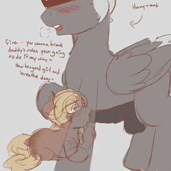 Size: 2000x2000 | Tagged: explicit, artist:ashersketch, oc, oc:hazel, blowjob, dialogue, earth pony, father and child, father and daughter, female, filly, foal, foalcon, heart, heart eyes, high res, horsecock, imminent oral, imminent sex, imported from derpibooru, incest, male, nudity, oc only, oral, pegasus, penis, pony, sex, simple background, stallion, standing, unnamed oc, wingding eyes