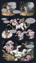 Size: 3480x6040 | Tagged: explicit, grimdark, sweetie belle, comic:the cave (ai), ai assisted, ai content, anal, anatomically correct, anus, blank flank, bondage, cave, clitoris, comic, crotchboobs, crying, delicious flat crotch, dock, double penetration, fear, female, filly, foal, foalcon, g4, generator:pony diffusion v6 xl, generator:stable diffusion, horn, imminent penetration, imported from derpibooru, lying down, multiple penetration, nipples, nonconsensual, nudity, on back, oral, pain, part of a set, penetration, ponut, pony, prompter:noperv, prone, rape, sex, solo, solo female, spread legs, spread pussy, spreading, standing, tail, tail pull, teats, tentacle blowjob, tentacle bondage, tentacle porn, tentacle rape, tentacles, tentacles on female, tentacles on filly, unicorn, vagina, vaginal, vulva