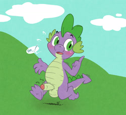 Size: 2200x2000 | Tagged: explicit, artist:argonvile, spike, balls, blushing, dragon, erection, exhibitionism, foalcon, foreskin, g4, high res, human penis, imported from derpibooru, male, nudity, penis, public nudity, running, solo, solo male, sweat, sweatdrops