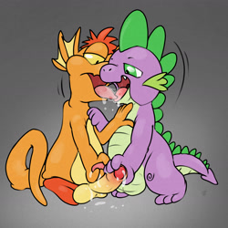 Size: 2400x2400 | Tagged: explicit, artist:argonvile, spike, alien, alternate version, chip and dale rescue rangers, crossover, crossover shipping, dragon, dtz, foalcon, g4, gay, handjob, high res, imported from derpibooru, kissing, making out, male, nudity, penis, sex, shipping