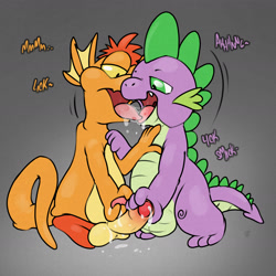 Size: 2400x2400 | Tagged: explicit, artist:argonvile, spike, alien, balls, chip and dale rescue rangers, crossover, crossover shipping, cum, dragon, dtz, foalcon, g4, gay, handjob, high res, imported from derpibooru, kissing, making out, male, nudity, onomatopoeia, penis, sex, shipping