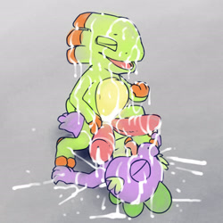 Size: 2300x2300 | Tagged: explicit, artist:argonvile, spike, alternate version, bukkake, chameleon, crossover, crossover shipping, cum, diphallic, dragon, eyes closed, foalcon, g4, gay, high res, imported from derpibooru, male, multidick, nudity, penis, sex, shipping, yooka, yooka-laylee