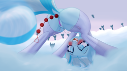Size: 3840x2160 | Tagged: explicit, artist:an-m, oc, oc:snowdrop, 2021, alternate version, anal beads, anal insertion, anus, blind, blushing, butt, clothes, cloud, dock, exhibitionism, female, filly, foal, foalcon, high res, imported from derpibooru, insertion, looking between legs, nudity, oc only, old art, pegasus, plot, pony, pony oc, public nudity, see-through, sex toy, socks, solo, solo female, tail, vaginal secretions, vibrator, vulva