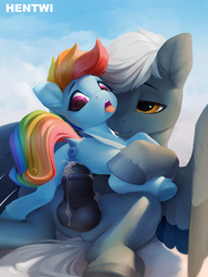 Size: 1920x2560 | Tagged: explicit, artist:hentwi, rainbow dash, oc, oc:tempest streamrider, age difference, anus, balls, butt, canon x oc, cloud, cowgirl position, creampie, cum, cum inside rainbow dash, dock, female, filly, filly rainbow dash, foal, foalcon, g4, glazed dick, horsecock, imported from derpibooru, looking back, male, nudity, on a cloud, open mouth, pegasus, penetration, penis, plot, ponut, pony, rainbutt dash, sex, ship:streamdash, shipping, size difference, stallion, stallion on filly, straight, tail, tongue out, vaginal, vaginal creampie, younger