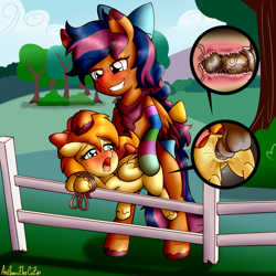 Size: 3000x3000 | Tagged: explicit, grimdark, artist:anibaruthecat, oc, oc:solar comet, age difference, bipedal, bow, butt, cervical contact, cervix, clothes, crossdressing, duo, eyelashes, female, feminine stallion, fence, filly, foal, foalcon, grin, hair bow, hands free, high res, imported from derpibooru, male, nudity, oc only, old art, orgasm, pegasus, penetration, penis, plot, pony, pony oc, pony on pony action, rape, sex, smiling, socks, squirting, stallion, stallion on filly, straight, striped socks, tail, tail bow, tied up, trap, uterus, vaginal, vaginal orgasm, vaginal secretions, x-ray