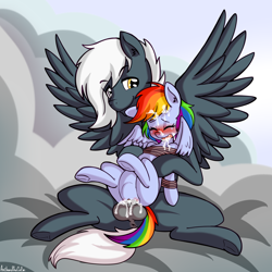 Size: 2550x2550 | Tagged: explicit, grimdark, artist:anibaruthecat, rainbow dash, oc, oc:tempest streamrider, age difference, anus, blushing, bondage, canon x oc, cloud, creampie, cum, cum inside rainbow dash, eyes closed, facial, female, filly, filly rainbow dash, foal, foalcon, g4, heterochromia, high res, implied oral, imported from derpibooru, male, nudity, old art, on a cloud, pegasus, penetration, pony, rape, sex, ship:streamdash, shipping, sitting, stallion, stallion on filly, straight, tied up, vaginal, vulva, younger