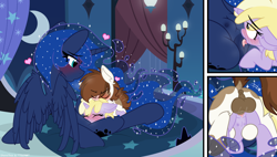 Size: 5725x3263 | Tagged: explicit, artist:sherathoz, artist:tolpain, princess luna, age difference, alicorn, anatomically correct, ass up, balls, bed, bisexual, blushing, collaboration, colt, colt on filly, crotchboobs, cunnilingus, cute, cute porn, dinky hooves, doggy style, face down ass up, female, filly, filly on mare, floating heart, foal, foalcon, from behind, g4, group sex, heart, imported from derpibooru, lesbian, luna is a foal fiddler, luna's bedroom, male, mare, mare on colt, mare on filly, mounting, nipples, nudity, on bed, oral, penetration, pipsqueak, pony, sex, ship:dinkysqueak, ship:lunapip, shipping, show accurate, show accurate porn, size difference, smaller female, smaller male, spread legs, spreading, straight, straight shota, teats, threesome, vaginal, vulva