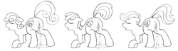 Size: 2543x732 | Tagged: explicit, artist:andredrearts, apple bloom, scootaloo, sweetie belle, butt, cutie mark crusaders, earth pony, eyes closed, female, filly, foal, foalcon, g4, imported from derpibooru, monochrome, nudity, open mouth, pegasus, plot, pony, squirting, transformed, trio, unicorn, vaginal secretions, vaginal secretions puddle, vulva