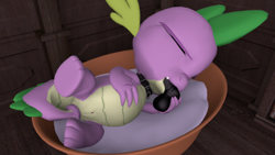 Size: 3840x2160 | Tagged: explicit, artist:sporealtair, spike, 3d, anus, cuntboy, dildo, dildo blowjob, dragon, foalcon, g4, genitals, imported from derpibooru, insertion, intersex, masturbation, nudity, oral insertion, penetration, sex toy, sleeping, solo, source filmmaker, tail, tail penetration, vulva