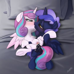 Size: 1200x1200 | Tagged: explicit, artist:miniferu, princess flurry heart, oc, oc:prince nova sparkle, alicorn, alicorn oc, balls, bed, bedroom, bedroom eyes, bedsheets, brother, brother and sister, colt, colt on filly, cousin incest, cousins, creampie, cum, cumming, family, female, filly, foal, foalcon, g4, half-brother, half-cousins, half-siblings, half-sister, horn, horsecock, imported from derpibooru, incest, indoors, kiss on the lips, kissing, male, name, novaheart, nudity, offspring, parent:shining armor, parent:twilight sparkle, parents:shining sparkle, penetration, penis, pillow, pony, prince, princess, product of incest, product of incest having incest, royalty, sex, shakespearicles, siblings, signature, sister, spread wings, straight, text, underhoof, vaginal, vaginal creampie, vulva, wall of tags, wingboner, wings