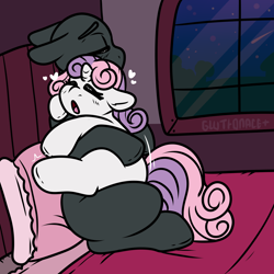Size: 2000x2000 | Tagged: explicit, artist:gluttonace, sweetie belle, oc, age difference, bed, canon x oc, commission, cowgirl position, female, filly, foal, foalcon, g4, imported from derpibooru, male, on bed, sex, size difference, softcore, wip, ych sketch, your character here