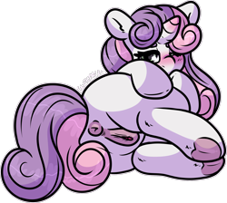 Size: 1826x1636 | Tagged: explicit, artist:gluttonace, sweetie belle, anatomically correct, anus, blushing, butt, butt touch, female, filly, foal, foalcon, g4, hoof on butt, horn, horn blush, imported from derpibooru, looking at you, looking back, looking back at you, nudity, plot, pony, rear view, simple background, solo, solo female, sweetie butt, transparent background, underhoof, unicorn, vulva