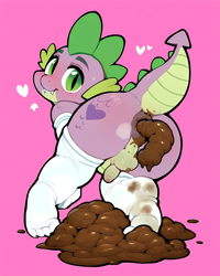 Size: 4096x5120 | Tagged: explicit, grotesque, artist:spazkid, editor:php81, spike, ai composition, ai content, anus, ass, blushing, butt, clothes, dark genitals, detailed, dirty anus, dragon, dragonbutt, fetish, foalcon, g4, generator:pony diffusion v6 xl, generator:stable diffusion, heart, img2img, imported from derpibooru, legwear, lip bite, male, nudity, penis, poop, pooping, scales, scat, solo, solo male, stains, stockings, sweat, thigh highs