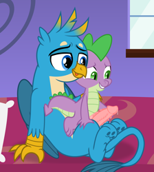 Size: 5000x5579 | Tagged: explicit, artist:don't mind me, spike, barbed penis, derpibooru exclusive, dragon, foalcon, frottage, g4, gallus, gay, griffon, imported from derpibooru, male, masturbation, nudity, penis, precum, ship:gallspike, shipping, show accurate, show accurate porn, simple background, size difference, wings