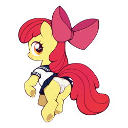 Size: 1900x1900 | Tagged: questionable, apple bloom, ai composition, ai content, aside glance, bloom butt, butt, cameltoe, clothes, earth pony, female, filly, foal, foalcon, g4, hoof heart, imported from derpibooru, looking at you, panties, pony, sailor uniform, simple background, skirt, smiling, solo, solo female, transparent background, underhoof, underwear, uniform