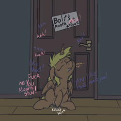 Size: 736x732 | Tagged: explicit, artist:thebathwaterhero, oc, oc:storm cloud, alicorn, alicorn oc, eavesdropping, female, filly, foal, foalcon, horn, imported from derpibooru, masturbation, nudity, pony, solo, solo female, vaginal secretions, vulva, wings