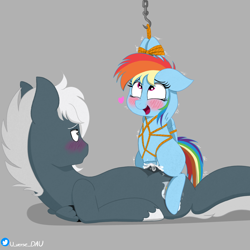 Size: 3000x3000 | Tagged: explicit, artist:juniverse, rainbow dash, oc, oc:tempest streamrider, adult, age difference, ahegao, alternate version, armpits, blushing, bondage, canon x oc, commission, cowgirl position, creampie, cum, cum inside rainbow dash, cum version, cumming, duo, duo male and female, female, filly, filly rainbow dash, floating heart, fluids, foal, foalcon, from front, g4, gray background, hands free, heart, imported from derpibooru, male, nudity, open mouth, open smile, orgasm, pegasus, pegasus oc, penetration, penis, pony, pony on pony action, rope, rope bondage, sex, shibari, ship:streamdash, simple background, simultaneous orgasm, size difference, smiling, stallion, stallion on filly, straight, vaginal, vaginal creampie, vaginal orgasm, vaginal secretions, vulva, younger