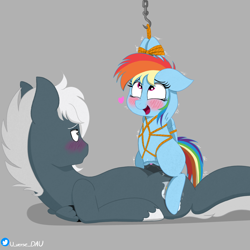Size: 3000x3000 | Tagged: explicit, artist:juniverse, rainbow dash, oc, oc:tempest streamrider, adult, ahegao, armpits, blushing, bondage, canon x oc, commission, cowgirl position, duo, duo male and female, female, filly, filly rainbow dash, floating heart, fluids, foal, foalcon, g4, gray background, heart, imported from derpibooru, male, nudity, open mouth, open smile, pegasus, pegasus oc, penetration, penis, pony, rope, rope bondage, sex, shibari, ship:streamdash, simple background, size difference, smiling, straight, vaginal, vaginal secretions, vulva, younger