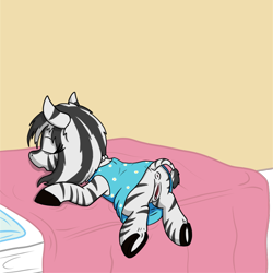 Size: 3000x3000 | Tagged: explicit, artist:thebathwaterhero, oc, oc:ivana, alternate version, anus, bed, butt, clitoris, clothes, female, fetish, filly, foal, foalcon, imported from derpibooru, multiple variants, nightgown, nudity, on bed, plot, sleeping, solo, solo female, vulva, zebra, zebra oc