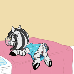Size: 3000x3000 | Tagged: explicit, artist:thebathwaterhero, oc, oc:ivana, anus, bed, butt, clitoris, clothes, female, fetish, filly, foal, foalcon, glasses, imported from derpibooru, multiple variants, nightgown, nudity, on bed, plot, sleeping, solo, solo female, vulva, zebra, zebra oc
