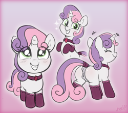 Size: 2332x2068 | Tagged: explicit, artist:heretichesh, sweetie belle, anus, blushing, butt, choker, clothes, cute, derpibooru exclusive, female, filly, foal, foalcon, g4, high res, imported from derpibooru, legwear, nudity, plot, ponut, pony, socks, solo, solo female, stockings, sweetie butt, tail, tail wrap, thigh highs, unicorn, vulva