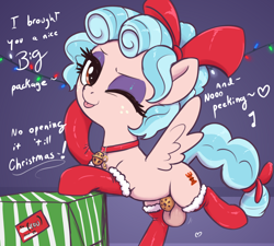 Size: 3000x2700 | Tagged: explicit, artist:t72b, (you), balls, bdsm, bell, bell collar, bipedal, bipedal leaning, bow, chastity, chastity cage, choker, christmas, clothes, collar, cozy glow, eyeshadow, foal, foalcon, futa, futa cozy glow, futa filly, g4, gift wrapped, hair bow, high res, holiday, hoof on cheek, imported from derpibooru, innuendo, intersex, key, leaning, legwear, looking at you, makeup, mlem, nudity, one eye closed, pegasus, pony, raised leg, silly, socks, solo, solo futa, spread wings, stockings, subglow, tail, tail bow, talking to viewer, thigh highs, tongue out, wingboner, wings, wink