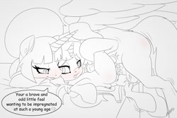 Size: 1200x800 | Tagged: explicit, artist:miniferu, oc, oc:spring beauty, alicorn, alicorn oc, anus, balls, bat pony, bat pony alicorn, bat wings, bed, creampie, cum, diaper, foal, foalcon, futa, futa filly, futa oc, futa on futa, futa on futa filly, herm, horn, horsecock, imported from derpibooru, impregnation, intersex, mating press, non-baby in diaper, nudity, on bed, open mouth, penetration, penis, pony, sex, vaginal, vaginal creampie, vulva, wingding eyes, wings