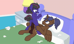 Size: 1800x1080 | Tagged: explicit, artist:momoiro-kun, oc, oc:arc comet, oc:lightning bolt, abdominal bulge, age difference, alicorn, alicorn oc, anatomically incorrect, animated, anus, balls, bed, blank flank, clitoris, cowgirl position, creampie, cum, cum stain, father and child, father and daughter, female, filly, foal, foalcon, horn, horsecock, imported from derpibooru, incest, male, male alicorn, medial ring, no sound, nudity, oc only, on bed, penetration, penis, pony, sex, show accurate, show accurate porn, stallion, stallion on filly, straight, vaginal, vaginal creampie, vulva, webm, who needs organs?, wings