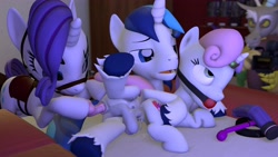Size: 3840x2160 | Tagged: explicit, artist:sporealtair, rarity, shining armor, sweetie belle, 3d, age difference, anal insertion, ballgag, balls, bdsm, bed, bridle, camera, creampie, cum, dildo, discord, draconequus, female, female on male, ffm threesome, filly, foal, foalcon, g4, gag, group sex, harness, high res, horn, horn ring, imported from derpibooru, infidelity, infidelity armor, insertion, lucky pierre, magic suppression, male, mare, mare on stallion, nudity, penetration, pony, ring, saddle, sex, sex toy, ship:sweetiearmor, shipping, source filmmaker, stallion, stallion on filly, straight, tack, the cmc's cutie marks, threesome, toy hammer, unicorn, vaginal, vaginal creampie, vaginal secretions, vaginal secretions trail