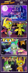 Size: 1000x2600 | Tagged: explicit, artist:lennonblack, spike, alternate version, clothes, comic, costume, dragon, erection, foalcon, g4, imported from derpibooru, nightmare night costume, nudity, penis, school of friendship, smolder, spread wings, vampirella, wingboner, winged spike, wings