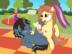 Size: 2560x1920 | Tagged: explicit, artist:momoiro-kun, oc, ahegao, alternate version, blushing, colt, crotchboobs, cum, cum version, cumming, earth pony, eyes rolling back, female, filly, filly on colt, foal, foalcon, hybrid vulva, imported from derpibooru, male, nipples, nudity, oc x oc, open mouth, penis, playground, pony, shipping, show accurate, show accurate porn, straight, tongue out, unicorn, vaginal secretions, vulva