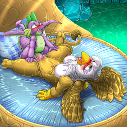 Size: 1000x1000 | Tagged: explicit, artist:kitsuneyoukai, spike, alternate version, anthro, anthro on dragon action, blushing, breasts, dragon, female, foalcon, g4, gilda, griffon, imported from derpibooru, male, nipples, nudity, sex, ship:spilda, shipping, straight, winged spike, wings