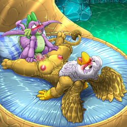 Size: 1000x1000 | Tagged: explicit, artist:kitsuneyoukai, spike, blushing, crotchboobs, dragon, female, foalcon, g4, gilda, griffon, imported from derpibooru, male, nipples, nudity, sex, ship:spilda, shipping, straight, winged spike, wings