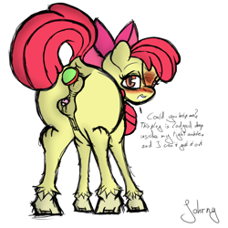 Size: 2048x2048 | Tagged: explicit, artist:johrnyreport, apple bloom, anal insertion, blank flank, bowtie, butt, buttplug, clitoris, crotchboobs, dark genitals, earth pony, female, filly, foal, foalcon, g4, high res, imported from derpibooru, insertion, nipples, nudity, part of a set, plot, pony, presenting, presenting anus, presenting butt, presenting pussy, sex toy, simple background, solo, solo female, teats, text, vaginal secretions, vulva, vulvar winking, white background