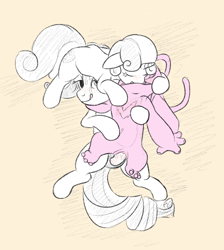 Size: 1422x1584 | Tagged: explicit, artist:tabloi, rarity, sweetie belle, age difference, angel (lilo and stitch), anthro, anthro on pony action, crossover, female, foalcon, g4, group sex, horn, horn penetration, imported from derpibooru, incest, insertion, interspecies, kissing, lesbian, lilo and stitch, penetration, pony, raricest, sex, sex toy, ship:raribelle, shipping, siblings, sisters, strapon, threesome, unicorn, vaginal insertion, vaginal secretions