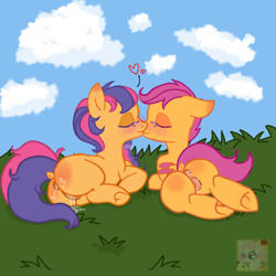 Size: 2500x2500 | Tagged: explicit, artist:fillysilly, scootaloo, aftersex, anal creampie, anus, blushing, butt, butt blush, creampie, cross-generational shipping, cum, dark genitals, derpibooru exclusive, dock, dripping, dripping cum, earth pony, female, filly, floating heart, foal, foalcon, frog (hoof), g3, g4, generational ponidox, grass, heart, high res, hoofbutt, imported from derpibooru, kissing, leaking cum, lying down, mlp fim's thirteenth anniversary, nudity, pegasus, plot, ponut, pony, rear view, scootabutt, scootaloo (g3), self paradox, self ponidox, selfcest, shipping, tail, underhoof, vaginal creampie, vulva