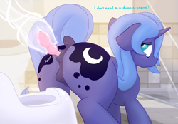 Size: 3100x2160 | Tagged: explicit, artist:not_texmex, princess luna, alicorn, alternate version, anal insertion, anatomically correct, anus, ass up, bathroom, blushing, butt, crotchboobs, cute, cute porn, derpibooru exclusive, dialogue, disembodied hand, dock, embarrassed, enema, female, female focus, filly, filly luna, floppy ears, foal, foalcon, g4, hand, high res, imminent scat, imported from derpibooru, indoors, insertion, laxative, looking back, magic, nipples, nudity, offscreen character, onomatopoeia, open mouth, plot, ponut, pony, potty, potty training, puckered asshole, raised tail, solo focus, sound effects, tail, tail aside, teats, telekinesis, toilet, tongue out, training potty, vulva, woona, younger