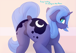 Size: 3100x2160 | Tagged: explicit, artist:not_texmex, princess luna, alicorn, anatomically correct, anus, ass up, butt, crotchboobs, cute, cute porn, derpibooru exclusive, dialogue, dock, female, filly, filly luna, floppy ears, foal, foalcon, g4, high res, imported from derpibooru, looking back, nipples, nudity, open mouth, plot, ponut, pony, puckered asshole, raised tail, simple background, solo, solo female, tail, tail aside, teats, vulva, woona, younger