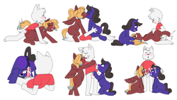 Size: 3840x2160 | Tagged: explicit, artist:warase, oc, oc:arc comet, oc:lincoln, oc:polar wind, bear, creampie, cum, earth pony, facial, female, ffm threesome, filly, foal, foalcon, glasses, group sex, high res, hoofjob, imported from derpibooru, kissing, kneeling, licking, licking cock, male, nudity, oc only, one after another, oral, penetration, penis, pony, presenting, reverse cowgirl, reverse spitroast, sex, siblings, simple background, sisters, sweat, threesome, tongue out, tooth gap, unicorn, white background