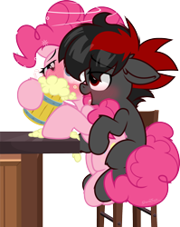 Size: 1500x1885 | Tagged: explicit, artist:sherathoz, pinkie pie, oc, oc:varan, series:getting laid, age difference, blushing, cider, colt, colt on mare, commission, doggy style, drunk, drunk sex, earth pony, earth pony oc, female, foal, foalcon, from behind, g4, imported from derpibooru, male, mare, obscured penetration, penetration, pony, sex, simple background, softcore, straight, straight shota, transparent background, vaginal