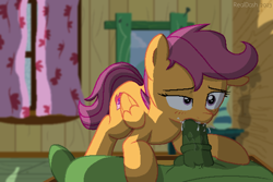 Size: 1761x1176 | Tagged: explicit, artist:realdash, scootaloo, oc, oc:anon stallion, ambiguous race, blowjob, clubhouse, crusaders clubhouse, cum, cum in mouth, cumming, female, filly, foal, foalcon, g4, horsecock, imported from derpibooru, male, nudity, oral, pegasus, penis, pixel art, pony, rain, sex, show accurate, show accurate porn, stallion, straight