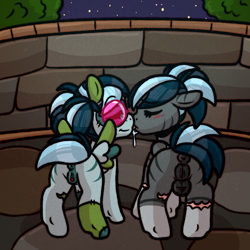 Size: 2000x2000 | Tagged: explicit, artist:faerienougat, oc, oc:faerie nougat, oc:lavender nougat, anus, balls, bridge, butt, clitoris, drool, duo, female, filly, foal, foalcon, french kiss, full package futa, futa, futa filly, futa filly on filly, futa oc, futa on female, glasses, herm, high res, hybrid, imported from derpibooru, intersex, kissing, night, nudity, pegasus, penis, plot, pony, raised tail, rear view, self paradox, selfcest, shipping, spread wings, tail, undead, vulva, vulvar winking, wingboner, wings, zombie, zombie pony, zony