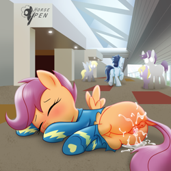 Size: 1440x1440 | Tagged: explicit, artist:horsepen, scootaloo, art pack:fillycon, aftersex, age difference, anatomically correct, anus, assisted exposure, baltimore convention center, butt, clitoris, clothes, convention, cosplay, costume, creampie, cum, cum on body, derpy hooves, dinky hooves, dock, exhibitionism, female, filly, foal, foalcon, g4, implied public sex, imported from derpibooru, indoors, leaking cum, male, nudity, part of a set, pegasus, plot, ponut, pony, public nudity, scootabutt, soarin', stallion, stallion on filly, straight, tail, torn clothes, uniform, vaginal creampie, vulva, vulvar winking, wardrobe malfunction, wonderbolts uniform, written script