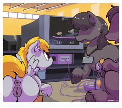 Size: 2960x2630 | Tagged: explicit, artist:onihidden, art pack:fillycon, anus, bubble butt, butt, convention, derpy hooves, dock, earth pony, female, filly, filly derpy hooves, foal, foalcon, g4, high res, imported from derpibooru, male, nudity, pegasus, plot, pony, stallion, star fox, tail, video game, vulva, younger