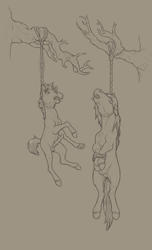 Size: 1520x2492 | Tagged: explicit, grimdark, artist:almar, asphyxiation, asphyxiation incontinence, balls, colt, crotchboobs, dead, earth pony, erection, execution, female, foal, foalcon, hanging (by neck), hoers, horsecock, imported from derpibooru, male, mare, mother and child, mother and son, nipples, nudity, penis, pissing, pony, reasonably sized genitals, reasonably sized penis, rope, tongue out, urine, vulva