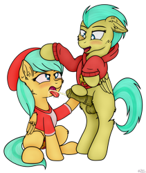 Size: 3500x4150 | Tagged: explicit, artist:sassysvczka, ankle fluff, balls, barley barrel, barrel twins, blushing, brother and sister, butt fluff, cheek fluff, clothes, commission, duo, ear fluff, female, fetish, filly, foal, foalcon, folded wings, g4, hat, hoodie, imported from derpibooru, incest, looking at each other, looking at someone, male, nudity, open mouth, pegasus, penis, pickle barrel, piss drinking, pissing, pony, shiny, shiny eyes, shiny mane, ship:barrelcest, shipping, shirt, siblings, simple background, sitting, standing, standing on two hooves, straight, t-shirt, tongue out, transparent background, twincest, twins, urine, vulva, watersports, wings