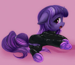Size: 760x664 | Tagged: explicit, artist:darkstylerz, oc, oc:aurora sparkle, anus, butt, commission, crotchboobs, female, filly, foal, foalcon, imported from derpibooru, latex, latex suit, looking at you, looking over shoulder, nudity, oc only, plot, ponut, pony, solo, solo female, unicorn, vulva, ych result