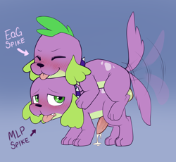 Size: 3056x2810 | Tagged: explicit, artist:porldraws, spike, ahegao, anal, anal orgasm, balls, blushing, collar, cum, cum while penetrated, cumming, dog, dripping, dripping cum, equestria girls, foalcon, g4, gay, hands free, high res, imported from derpibooru, male, mounting, nudity, open mouth, orgasm, orgasm cumshot, penetration, penis, perching position, self paradox, selfcest, sex, ship:spikespike, shipping, simple background, simultaneous orgasm, spike the dog, spike the regular dog, tail, tail wag, text, tongue out