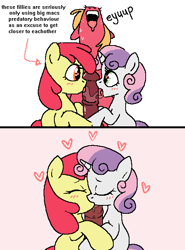 Size: 480x649 | Tagged: explicit, artist:myra, apple bloom, sweetie belle, age difference, applecest, big macintosh, big penis, blowjob, blushing, brother and sister, dialogue, drool, drool string, earth pony, eeyup, eyes closed, female, ffm threesome, filly, filly on filly, filly on stallion, floating heart, foal, foalcon, french kiss, g4, group sex, heart, heart eyes, holding, horn, horsecock, imported from derpibooru, incest, kiss on the lips, kissing, licking, licking cock, love, making out, male, medial ring, multiple blowjob, nudity, oral, passionate, penis, pony, sandwiched, sex, ship:macbloom, ship:sweetiebloom, ship:sweetiemac, shipping, siblings, simple background, size difference, stallion, stallion on filly, straight, text, threesome, tongue out, unicorn, wingding eyes