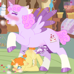 Size: 1400x1400 | Tagged: explicit, artist:fillysilly, oc, oc:lustfull desiree, age difference, ahegao, alicorn, alicorn oc, blushing, canon x oc, creampie, cum, cum on butt, cumming, derpibooru exclusive, doggy style, dripping, dripping cum, female, filly, foal, foalcon, from behind, futa, futa oc, futa on female, futa on filly, g4, hands free, horn, horsecock, imported from derpibooru, intersex, markings, nudity, open mouth, orgasm, penetration, penis, pony, ponysona, pumpkin cake, sex, shiny hooves, simultaneous orgasm, size difference, spread wings, sugarcube corner, textless, this will end in pregnancy, tongue out, unicorn, vaginal, vaginal creampie, vaginal orgasm, wingboner, wings